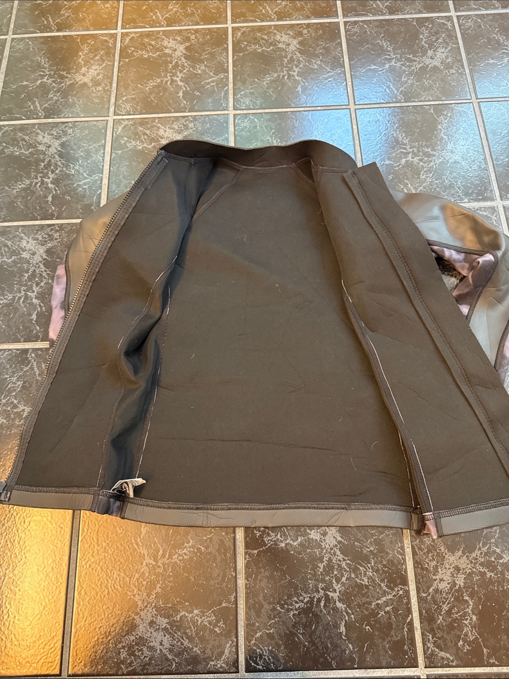 Black front zipper rash, guard top with Purple Tie-Dye Side Panels - Picture 3 of 5